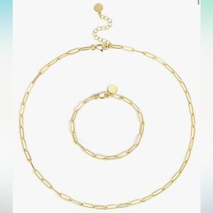 Plated Paperclip Link Chain Necklace with Bracelet Set
